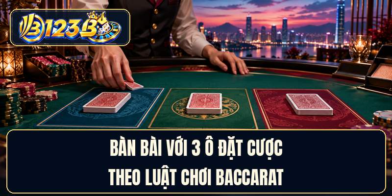 Bàn bài với 3 ô đặt cược theo luật chơi baccarat